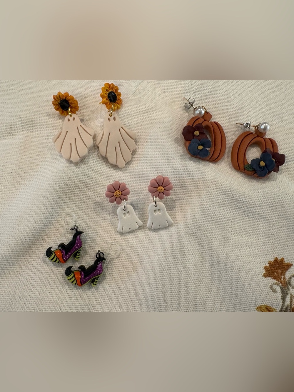 Polymer clay Fall/Halloween earrings, set of 4